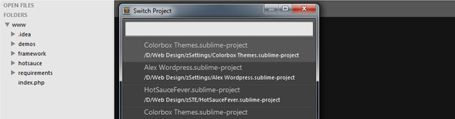 Switch projects in Sublime Text 2